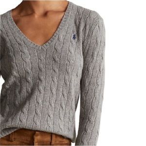 Polo Ralph Lauren Sweater V-Neck Soft Cozy Cable Knit Wool Cashmere Sweater
